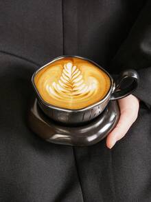1 buah Set Cangkir dan Piring Kopi Keramik dengan Pegangan Gantung, Desain Huruf Berlapis Elektrolit, Cocok untuk Klub, Rumah, Kafe, dan Minum Teh Sore Santai - ZQ156 - Huruf Berlapis Elektrolit - View 8