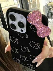 Sanrio Cartoon Bow Hello Kitty Apple 16 Pro Max Phone Case, Pink Protective Shell For Girls, Compatible With IPhone 17/15 Pro Max/14/13/12, Full Coverage - Black - View 2
