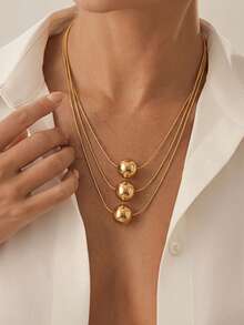 1 Women's Necklace, Triple Layered With Round Beads, Snake Bone Chain, Neck Chain, Spring And Summer Daily Commuting, Party Dating, Minimalist, Light - Gold - View 1
