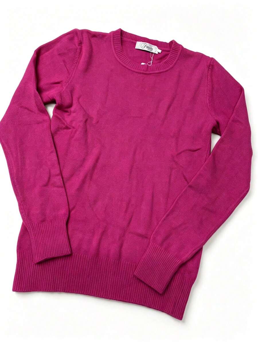 Steve Store Women's Fashion Modal Blouse Round Neck Long Sleeve Imported Winter Blouse With Elastic Autumn And Winter Fashion - cor pink - 查看 1