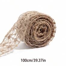 天然黃麻繩網格緞帶，DIY手工藝、婚禮裝飾與居家裝飾編織緞帶，禮物花卉蛋糕包裝緞帶，大地色米色紋理圖案，適用於節日派對與禮物包裝，手工材料 - 多色 - 查看 9
