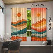 2pcs Mid-Century Rainbow Mountain Sun Semi-Sheer Curtains 90GSM Privacy-Protect Polyester, Easy Install, Quick-Dry & Fade-Resistant, Lightweight Washable. Great Decor/Room Dividers For Bedroom, Kitchen & Home. - Multicolor - View 13