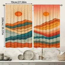 2pcs Mid-Century Rainbow Mountain Sun Semi-Sheer Curtains 90GSM Privacy-Protect Polyester, Easy Install, Quick-Dry & Fade-Resistant, Lightweight Washable. Great Decor/Room Dividers For Bedroom, Kitchen & Home. - Multicolor - View 12