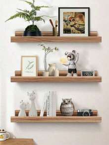 1/2/3pcs Vintage Wooden Wall Decor Shelves, Floating Shelves With Stoppers, Bohemian Style Bathroom And Kitchen Wall Racks, Room Decor, Home Decor, Bedroom Decor, Wall Decor, Easy To Install, Suitable For All Seasons, Applicable For Bedroom, Living Room, Kitchen, Bathroom, Office - Wood Color - View 7