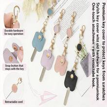 Women's Retractable Key Chain, PU Leather Stretchable Key Chain, 30cm Stretch Length, Anti-Loss Key Holder, With Gold Metal Buckle, Cute Portable Key Ring, Suitable For ID Badge, Car Keys, 4 Colors Available - Multi-color - View 2