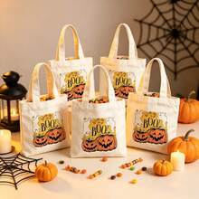 1/5/10pcs Reusable Halloween Trick Or Treat Bags With Handles, Pumpkin Ghost Skeleton Bat Spider Black Cat Little Devil Lantern Patterns, Halloween Theme Party Snack Candy Storage Bags, Trick Or Treat Small Batch Multi-Piece Set - View 19