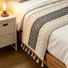 1pc Luxury Vintage Hollow Woven Tassel Bed Runner Bed Throw Decorative Blanket For Bedroom - Grey - View 1
