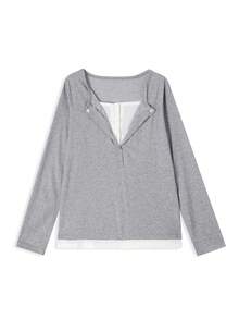 Women's 2 In 1 Long Sleeve T-Shirt, Niche Loose Slouchy Casual Design Top - Light Grey - View 4