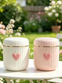 Mini Desktop/Car-Mounted Storage Bin With Lid, Heart Decoration, Plastic Rotating Top Trash Can, No Power Cylindrical Wastebasket, Suitable For Home, Office, Kitchen, Bedroom Vanity, Dining Room, Living Room Decor, Plastic - Multicolor - View 4