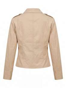 Mantel Kancing Gaya Militer Vintage Wanita, Jaket Musim Gugur Bergaya Kerah Napoleon - Khaki - View 5