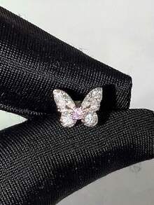 1pc New Fairy-Style Pink & White Butterfly Cartilage Ear Stud, Exquisite & Dynamic Niche Design, Rhinestone-Embellished Fashion Versatile Ear Cuff For Women - Multicolor - View 5