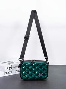 Mini bolso bandolera simple con diseño de rombo, bolso de un solo hombro, bolso de carcasa dura resistente al agua de PVC, casual y versátil para hombres - Verde Oscuro - Ver 4