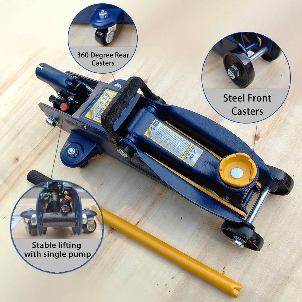 Blue 2 Ton Low Profile Hydraulic Floor Jack, 4000 Lbs Trolley Jack With Single Piston Pump, 5-1/8"–13" Lifting Range, Heavy Duty Steel Car Jack For Sports Cars, Sedans & SUVs - Blue - View 2