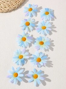 10件組女孩彩色雛菊花髮夾組合套裝，適合海灘度假裝飾 - 淺藍色 - 查看 1