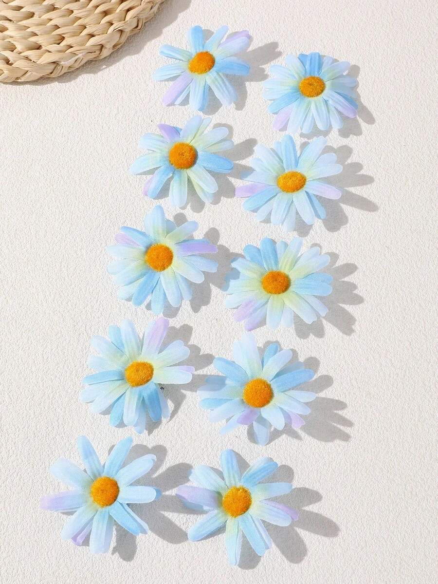 10件組女孩彩色雛菊花髮夾組合套裝,適合海灘度假裝飾 - 淺藍色 - 查看 1