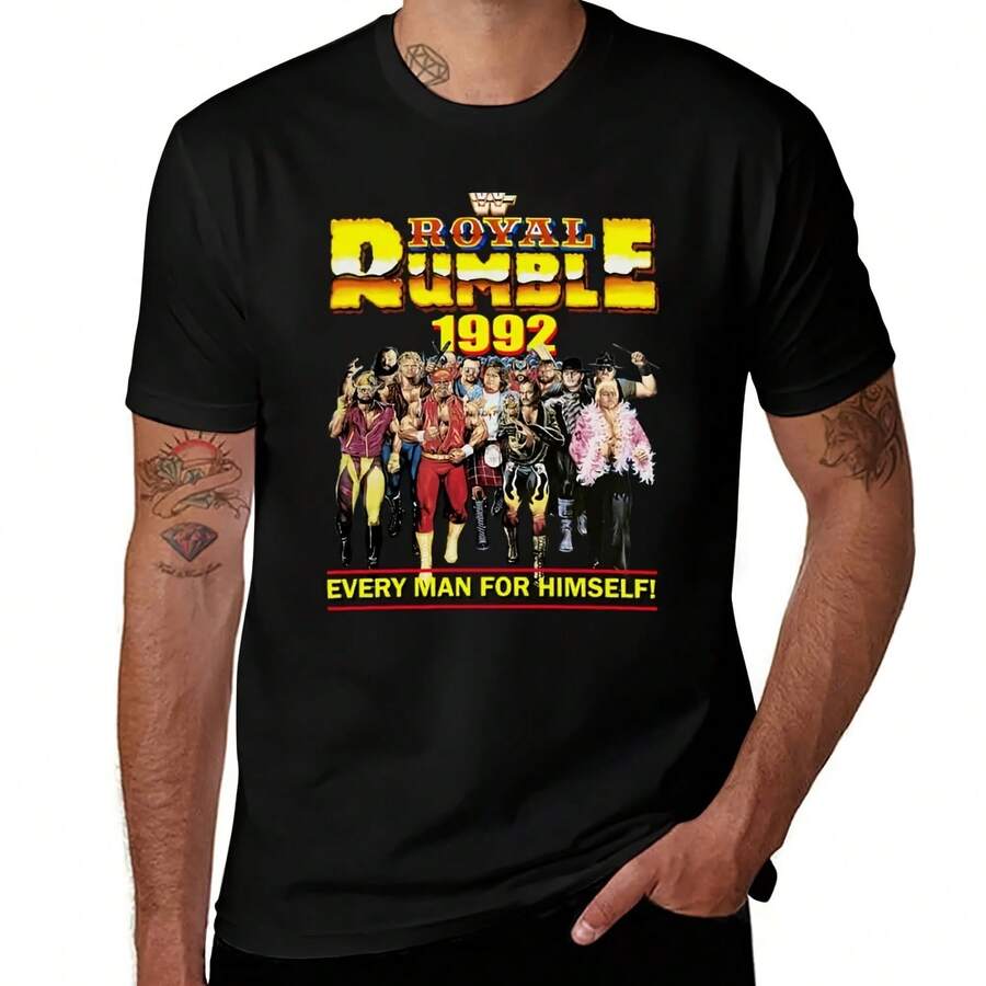 The 1992 WWFs Rumble T-Shirt Street Wear Quick Drying Short Sleeve Tee Aesthetic Clothes Tee Shirts For Men - 款式 - 查看 1