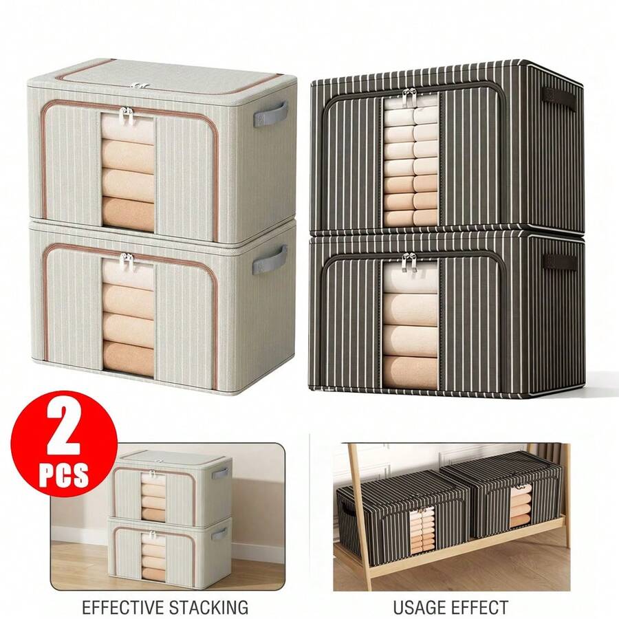 2Pcs 100L Folding Storage Box For Clothes Wardrobe Organizer Tidy Heavy Duty - View 1