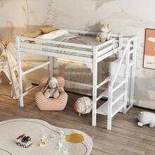 140*200cm Loft Bed With Slatted Base, With Stairs, With Wardrobe, Youth Bed, Storage. White - White - View 2