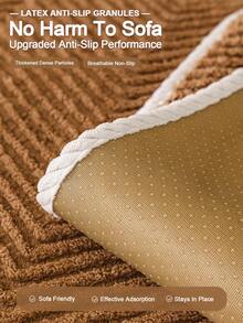 1pc Fishbone Pattern Embossed Plush Sofa Seat Cushion, Lightweight & Breathable, Scratch-Resistant & Easy To Clean, Non-Slip Dotted Rubber Bottom, Machine Washable, All-Season Pet-Friendly Universal Sofa Cover For 1/2/3 Seater - Coffee Brown - View 6