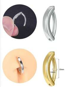 1pc Smooth Navel Ring, Versatile Daily Belly Piercing Jewelry - Multicolor - View 1