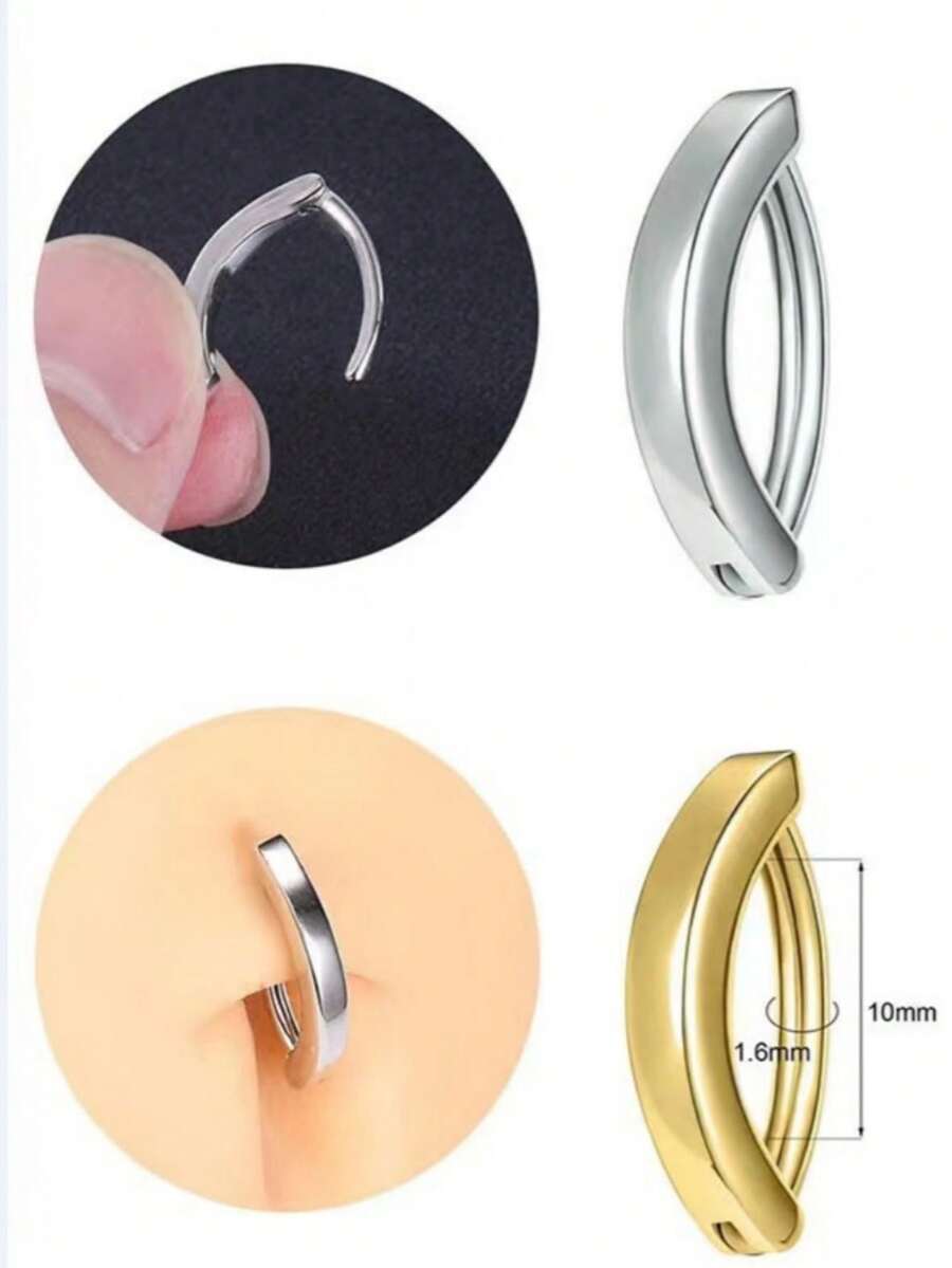 1pc Smooth Navel Ring, Versatile Daily Belly Piercing Jewelry - Multicolor - View 1