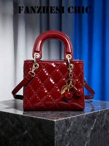 Minimalist Quilted Square Handbag Inner Compartment Elegant Lady Purse For Banquet Weekend Casual Outings Omen Dating Shoppin - Red - View 6