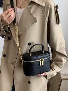 Hevel 女款秋冬新款 PU 大容量極簡時尚水桶包 單肩斜跨包 優雅手提包 黑色 - 黑色 - 查看 5