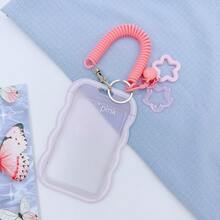 Transparent Matte Style Soft And Hard Shell Card Holder For Student ID, Bus Card, Campus Card, HP Photo Paper, Star Pendant With Retractable Spring Coil Star Pendant, Multi-Purpose Bag Keychain - Vertical Style - View 5