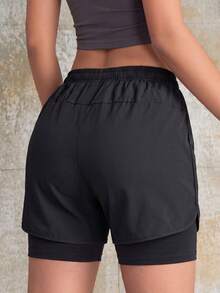 Knot & Curve 2PCS 2 In 1 Women's Sports Shorts, Solid Color Liner Shorts, 2 In 1 Athletic Pants, Elastic Two Pieces Set, Summer Pants Suitable For Running, Sports, Yoga, Fitness, Workout - Multicolor - View 4