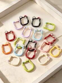 12/34pcs Random Color Mixed Heart, Flower, Donut, Cat And More Styles Painted Candy Color Spring Clasp Open Ring Keychain Pendant, Suitable For DIY Handmade Decoration Crafts, Bag Hook - Random Color Mixing - View 1