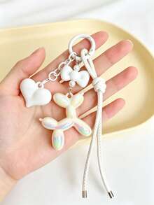 1pc Colorful Balloon Dog Keychain Pendant, Colorful Heart-Shaped Bag Charm - Multicolor - View 12