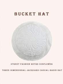 1pc Sun Wave Casual Streetwear Polyester Shell Jacquard Decor Bucket Hat, Geometric 3D Pattern, Spring Summer Autumn Winter - Vintage Sunflower White - View 3