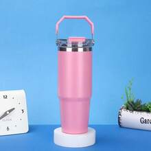 1pc Oversized Insulated Tumbler, High-Capacity Water Bottle With Handle, Suitable For Hot Water, Thick Straw Cup For Home Use - Multicolor - View 33