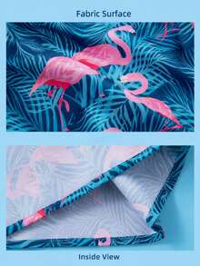 Young Boy Casual Tropical Palm Leaves & Flamingo Print Short Sleeve Shirt, Perfect For Vacation, Party, Outing, Etc. - Multicolor - View 4