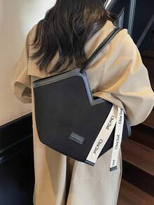 PU簡約女款單肩包，時尚商務休閒包，適合辦公室、商務與工作場合 - 黑色 - 查看 5