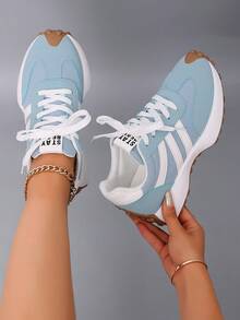 SOCTU Women's Round Toe Fashion Lace-Up Thick Sole Student Style Height-Increasing Casual Comfortable Running Sports Shoes - Baby Blue - View 6