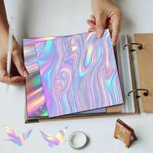24 Folhas de Papel Decorativo para Scrapbook Holográfico Laser Fluido 6*6 Polegadas, Material de Bottom com Glitter de Penas em Gradiente Iridescente Rosa Azul Roxo em Vórtice, Sem Repetições, Papel Artesanal Estilo INS Girl, Adequado para Scrapbook Sonhador, Cartão de Aniversário de Menina, Embalagem de Caixa de Presente de Maquiagem, DIY Feito à Mão - Quadrado - Visão 9