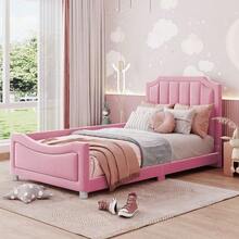 Kids' Bed Upholstered Bed 90*200cm Sofa Bed Bed Frame Flannel Multifunctional Soft Bed - 粉色 - 查看 4