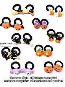 10/8pcs (No Cardboard) Cute Hair Ties For Teens, Fun Pumpkin, Ghost, Bat Cat Design, Halloween Girls Gift, Suitable For Back To School Season - Multicolor - View 4