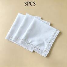 33cm Thin Pure Cotton White Square Handkerchief With Delicate Lace Trim, Unisex, Wedding Anniversary Keepsake Gift, 3pcs/6pcs - White - View 12