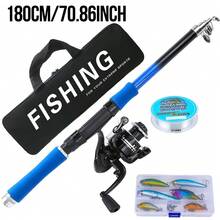 KecchKrezing Blue Travel Fishing Set, Telescopic Fishing Rod And Spinning Reel With Hard Baits, Complete Fishing Tackle Bag, Beginner Camping Gear - Blue - View 8