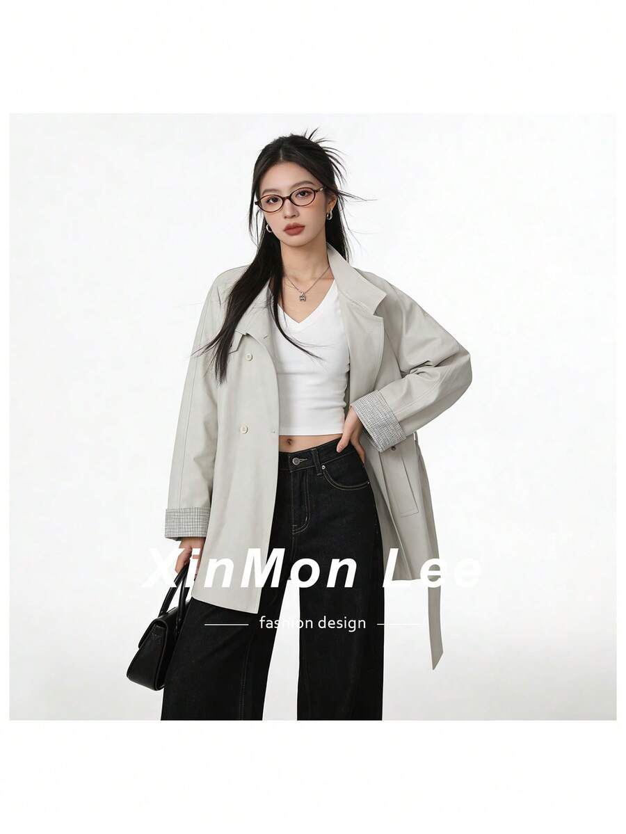 Korean Style Elegant 2026 Early Autumn New Vintage Mid-Length Leather Jacket Button-Up Top For College Office Daily Wear Spring Autumn - Apricot - View 1