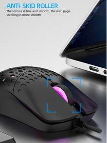 Mouse con cable iluminado arcoíris, RGB con diseño ahuecado para juegos en computadora - Negro - Ver 8