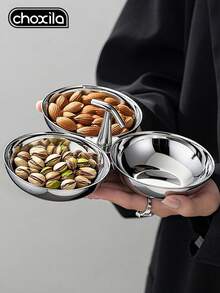choxila 1 Three Headed Bowl, Vertical Patterned Three Headed Bowl, Tray, Snack Tray, Dessert Tray, Snack Tray, Fruit Tray, Suitable For Home, Party, Courtyard, Restaurant - Bowl - View 1
