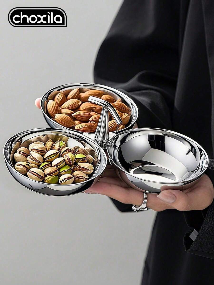 choxila 1 Three Headed Bowl, Vertical Patterned Three Headed Bowl, Tray, Snack Tray, Dessert Tray, Snack Tray, Fruit Tray, Suitable For Home, Party, Courtyard, Restaurant - Bowl - View 1