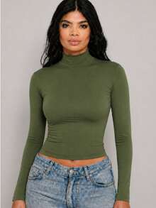 Moderna & Slim Women's Long Sleeve Turtleneck Basic Second Skin Fitted Comfortable Winter Blouse - 軍綠色 - 查看 5
