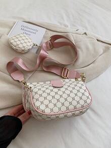 SHIMEINI 3pcs Set Fashion Vintage Pattern Shoulder Crossbody Bag, Suitable For Women's Daily Use, Work Commute, Vacation Travel, Holiday, Party, Shopping, Gift - Pink - View 3
