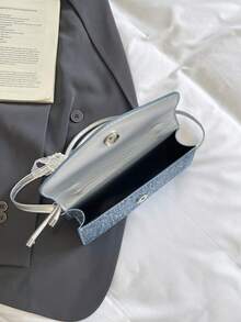 1 pieza Bolso de mano cuadrado pequeño de lona color azul sólido para mujeres - azul real - Ver 4