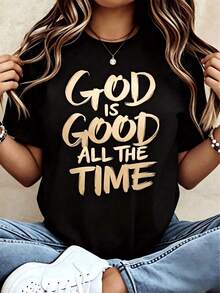 Loose Design/Plus Size"God Is Always Good"Christianity T Shirt Women's Religious Belief Statement Pattern T Shirt Casual Summer Tops - 黑色 1 - 查看 1