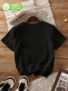 Teacher's Day Pattern Digital Print Fashion Simple Women's Plus Size Long Round Neck Drop Shoulder T-Shirt Friend's Gift Casual Summer Black - Black - View 2